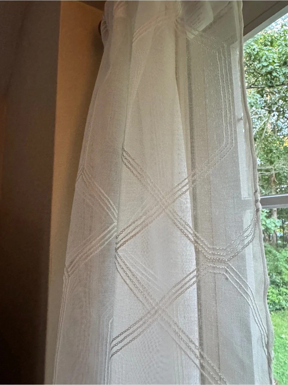 Mainstays White Sheer Panels (2) with Geometric Embroidery